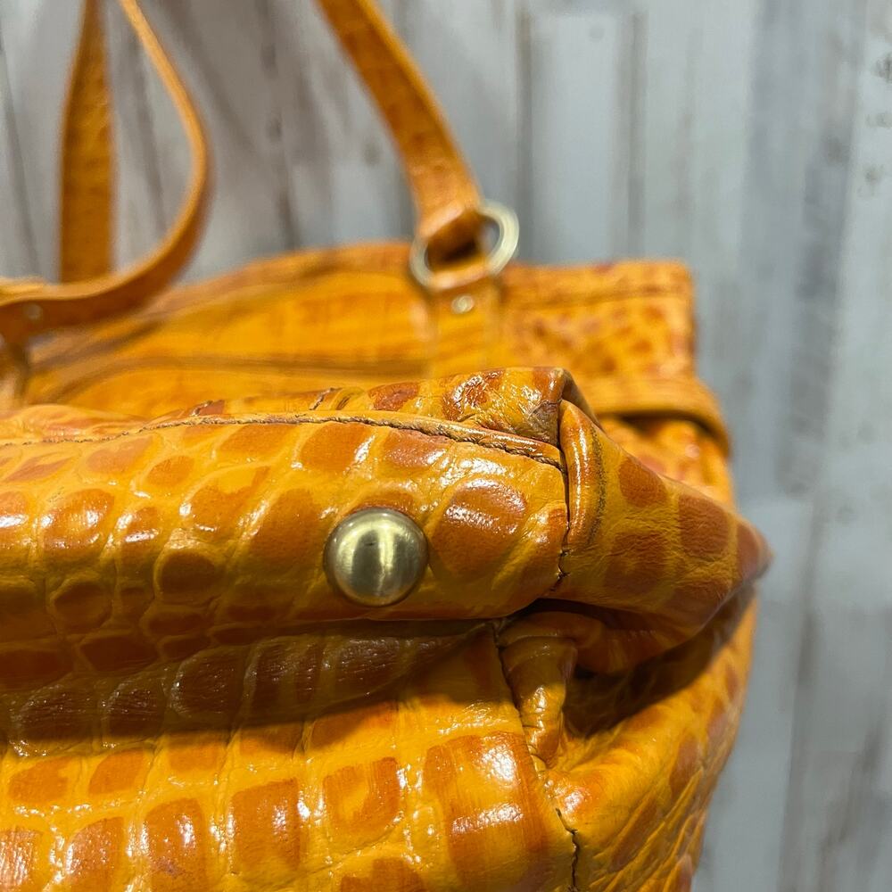 Michael Rome Designs Crocc Embossed Large Orange Leather Pockets Shoulder Bag - Picture 9 of 11